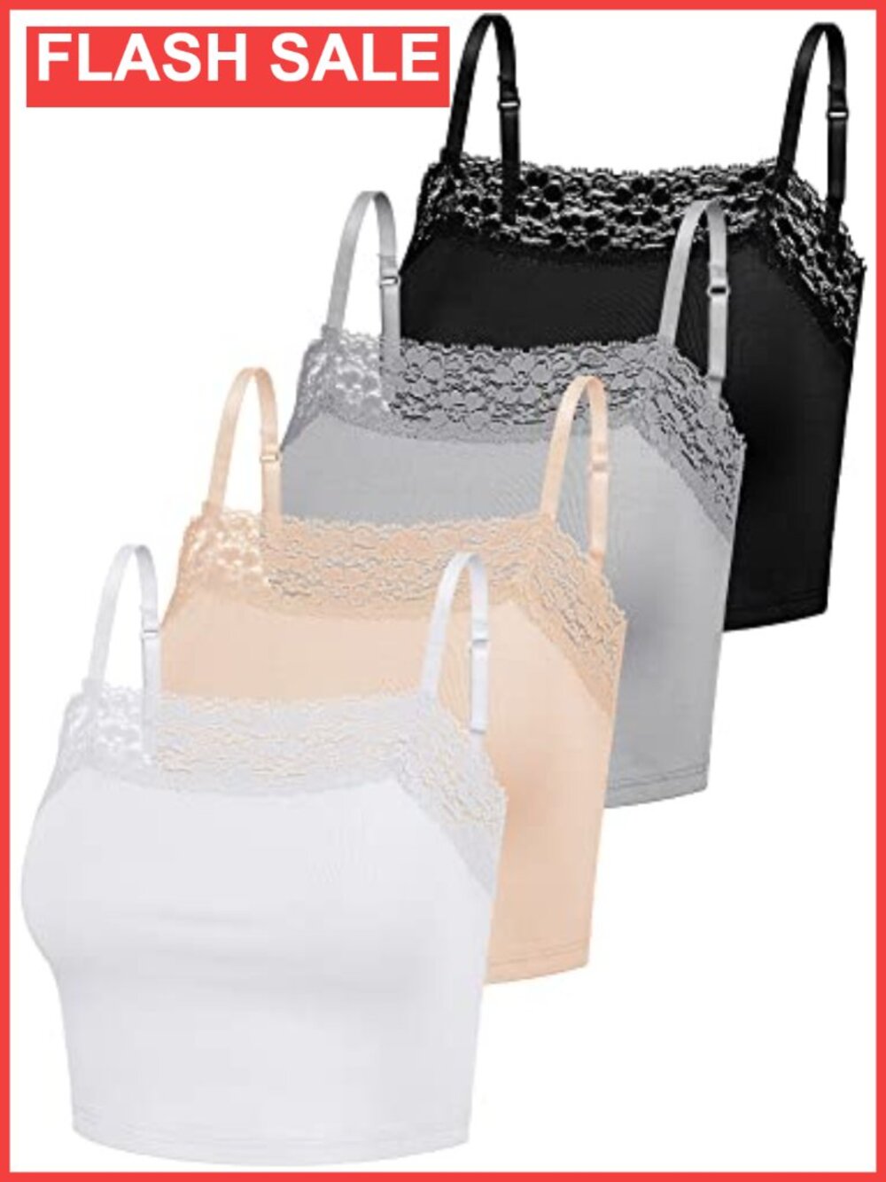 4 Pc Lace Cami Top Sleeveless Spaghetti Strap Tank Layering